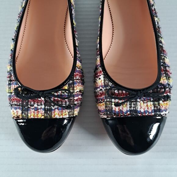 J Crew Cap Toe Ballet Flats Womens 8 Black Patent Multicolor Sparkle Tweed Shoes - Picture 4 of 14